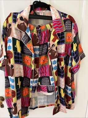 YiNi LuLu Printed Button-Up Multi Color 2PC pajama set
